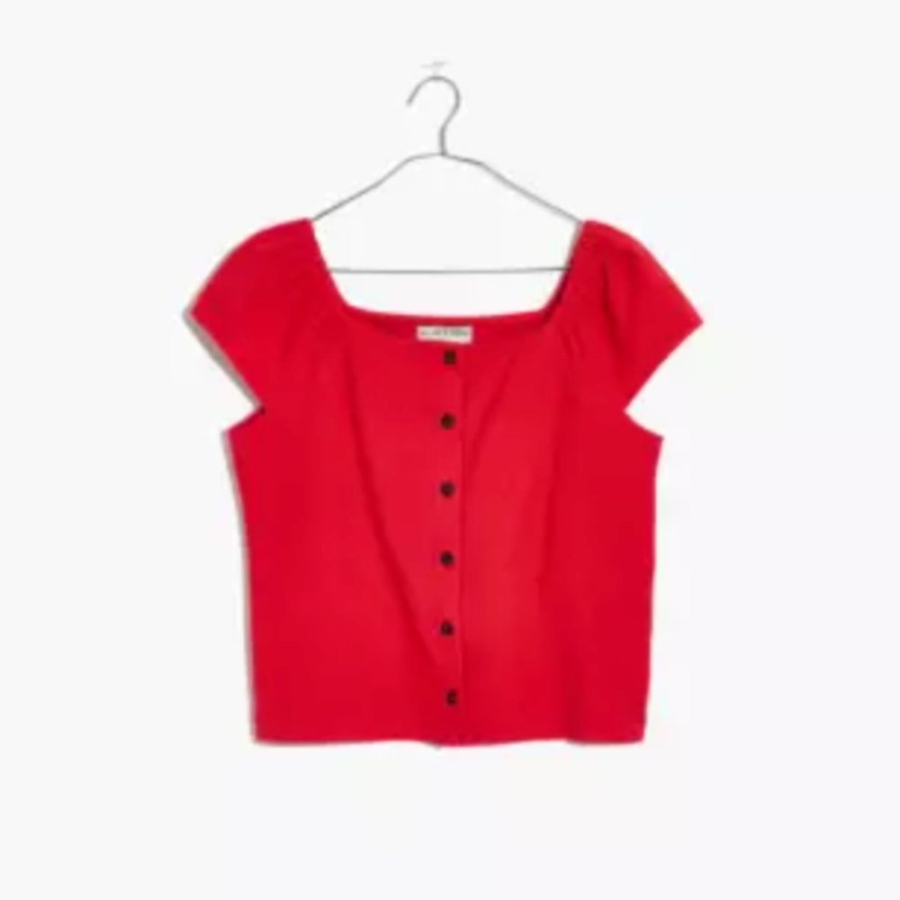 Madewell Texture & Thread Button-Front Top in Poppy - Size XL